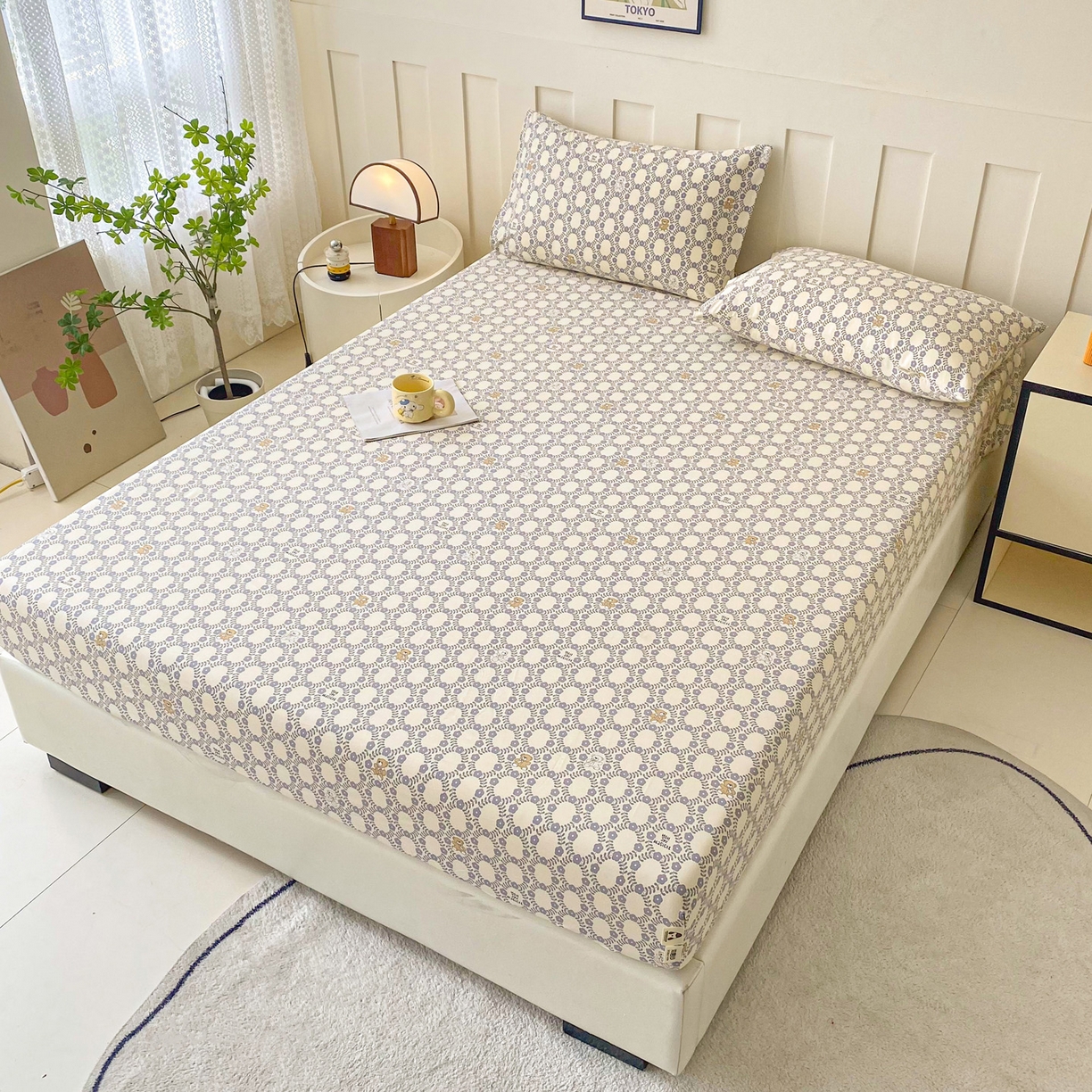 91家纺网 家纺一手货源 找家纺 棉乐町家居 2025新款木棉双层纱印花床笠 杰西卡