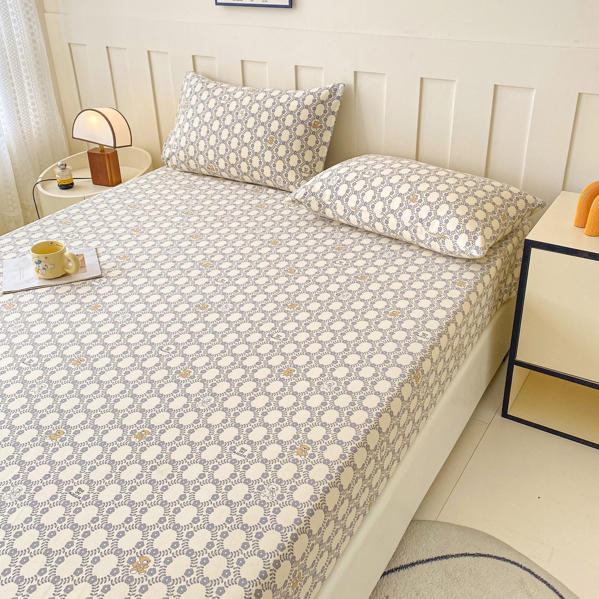 91家纺网 家纺一手货源 找家纺 棉乐町家居 2025新款木棉双层纱印花床笠 杰西卡