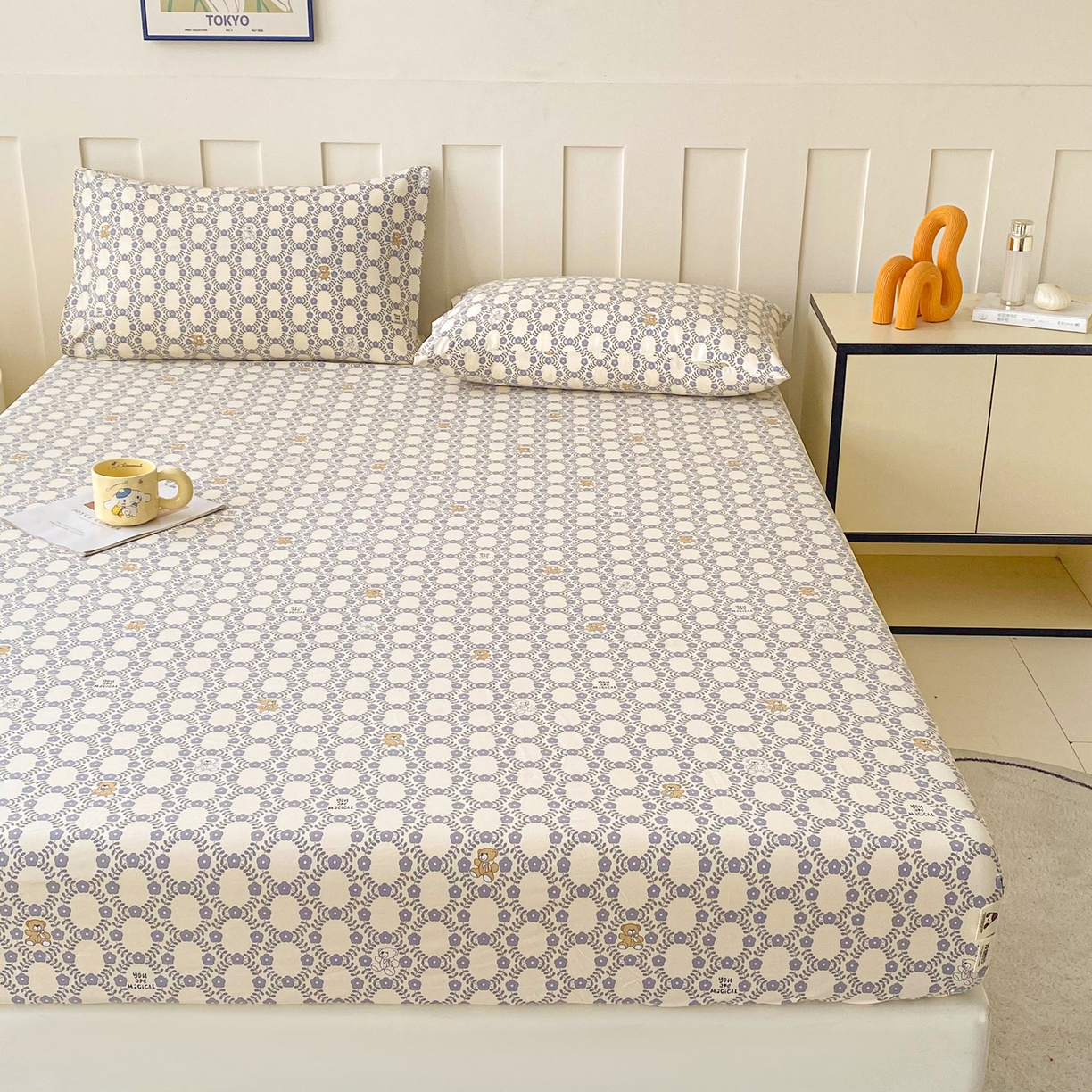 91家纺网 家纺一手货源 找家纺 棉乐町家居 2025新款木棉双层纱印花床笠 杰西卡