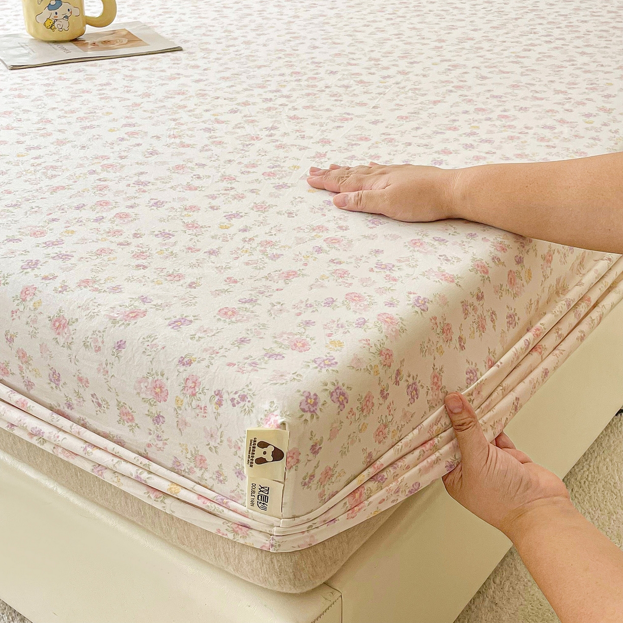 91家纺网 家纺一手货源 找家纺 棉乐町家居 2025新款木棉双层纱印花床笠 镜花水月