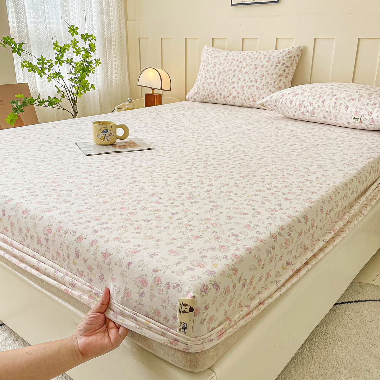 91家纺网 家纺一手货源 找家纺 棉乐町家居 2025新款木棉双层纱印花床笠 镜花水月