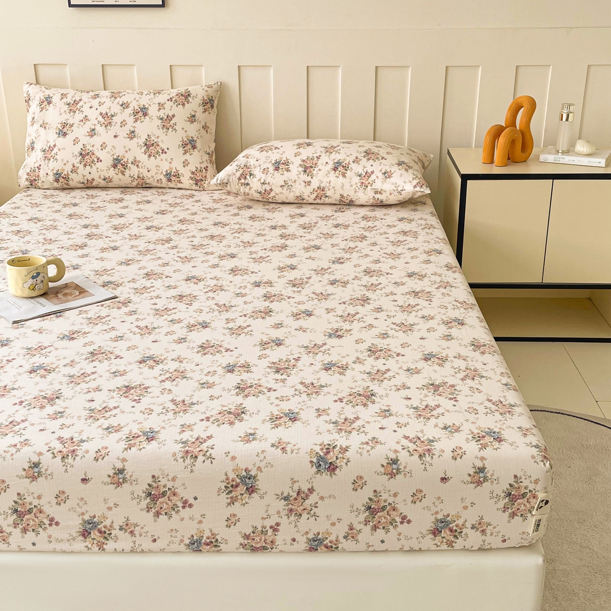 91家纺网 家纺一手货源 找家纺 棉乐町家居 2025新款木棉双层纱印花床笠 兰亭