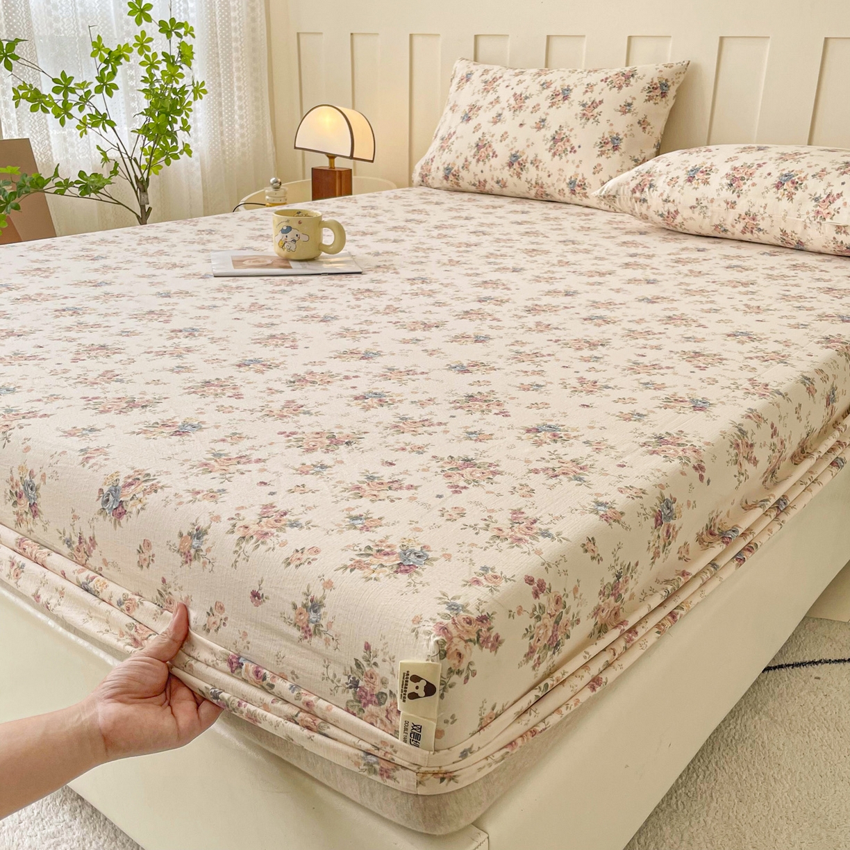 91家纺网 家纺一手货源 找家纺 棉乐町家居 2025新款木棉双层纱印花床笠 兰亭