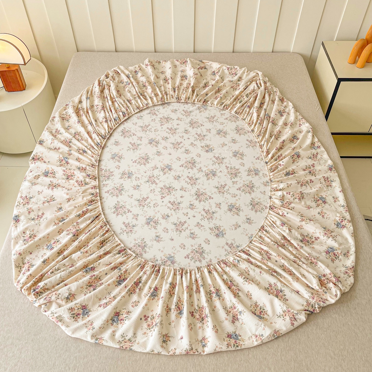 91家纺网 家纺一手货源 找家纺 棉乐町家居 2025新款木棉双层纱印花床笠 兰亭