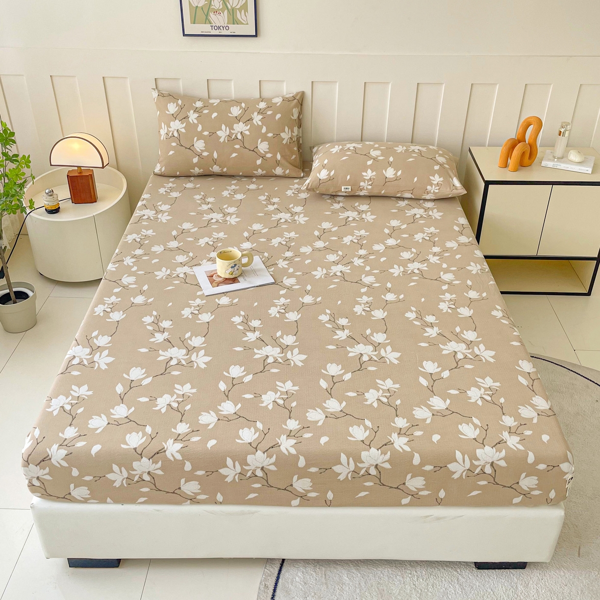 91家纺网 家纺一手货源 找家纺 棉乐町家居 2025新款木棉双层纱印花床笠 满园芳华