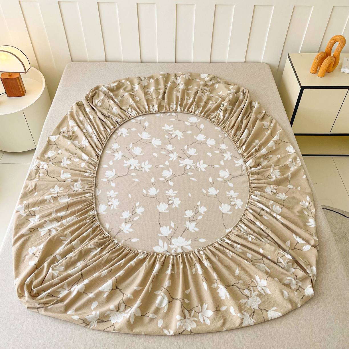 91家纺网 家纺一手货源 找家纺 棉乐町家居 2025新款木棉双层纱印花床笠 满园芳华