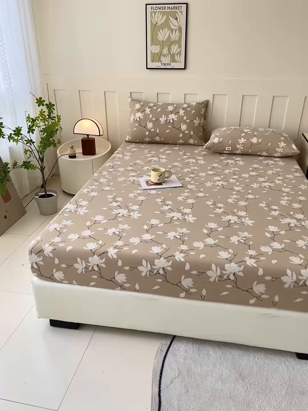 91家纺网 家纺一手货源 找家纺 棉乐町家居 2025新款木棉双层纱印花床笠 满园芳华