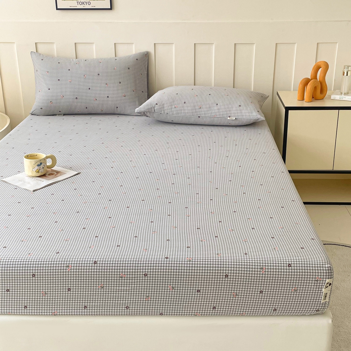 91家纺网 家纺一手货源 找家纺 棉乐町家居 2025新款木棉双层纱印花床笠 诺卡