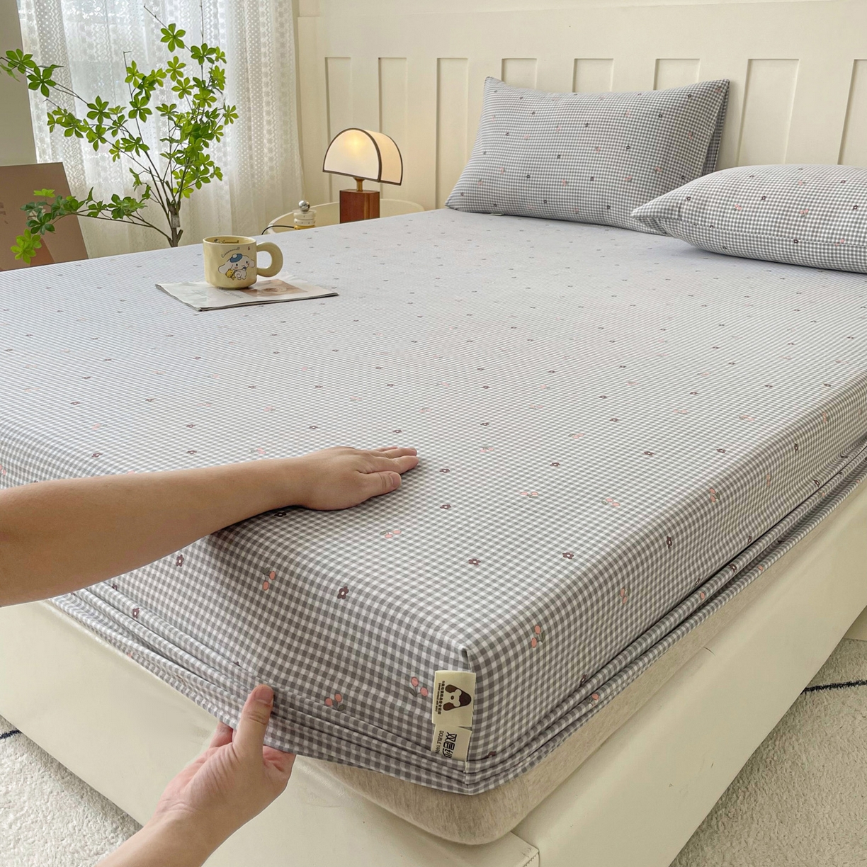 91家纺网 家纺一手货源 找家纺 棉乐町家居 2025新款木棉双层纱印花床笠 诺卡