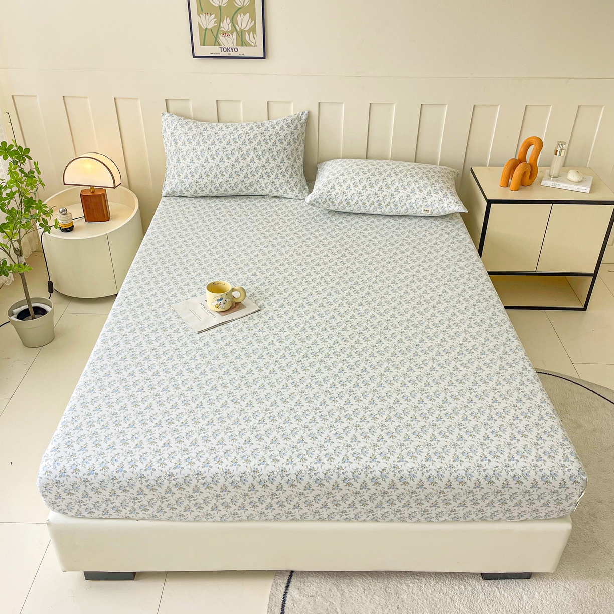 91家纺网 家纺一手货源 找家纺 棉乐町家居 2025新款木棉双层纱印花床笠 婷语花间