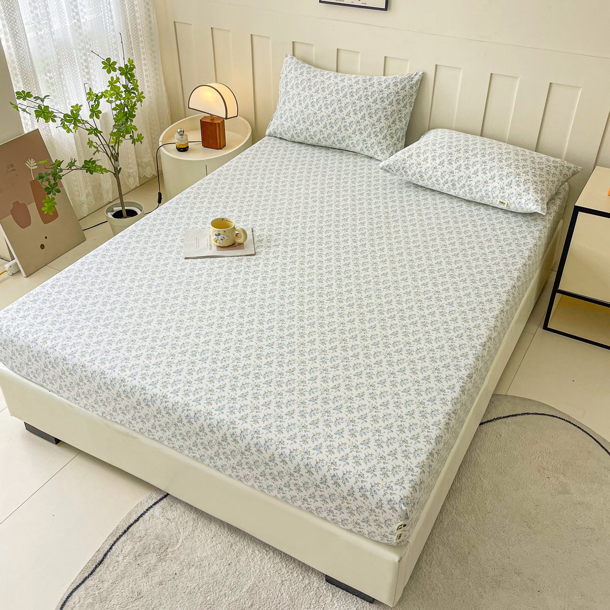 91家纺网 家纺一手货源 找家纺 棉乐町家居 2025新款木棉双层纱印花床笠 婷语花间