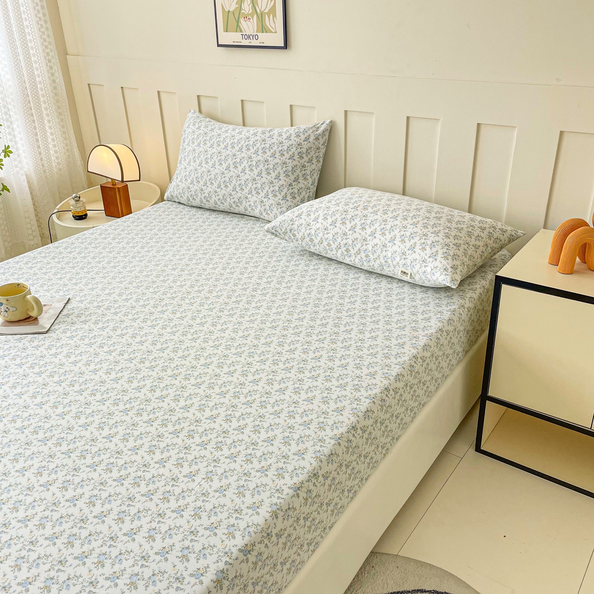 91家纺网 家纺一手货源 找家纺 棉乐町家居 2025新款木棉双层纱印花床笠 婷语花间