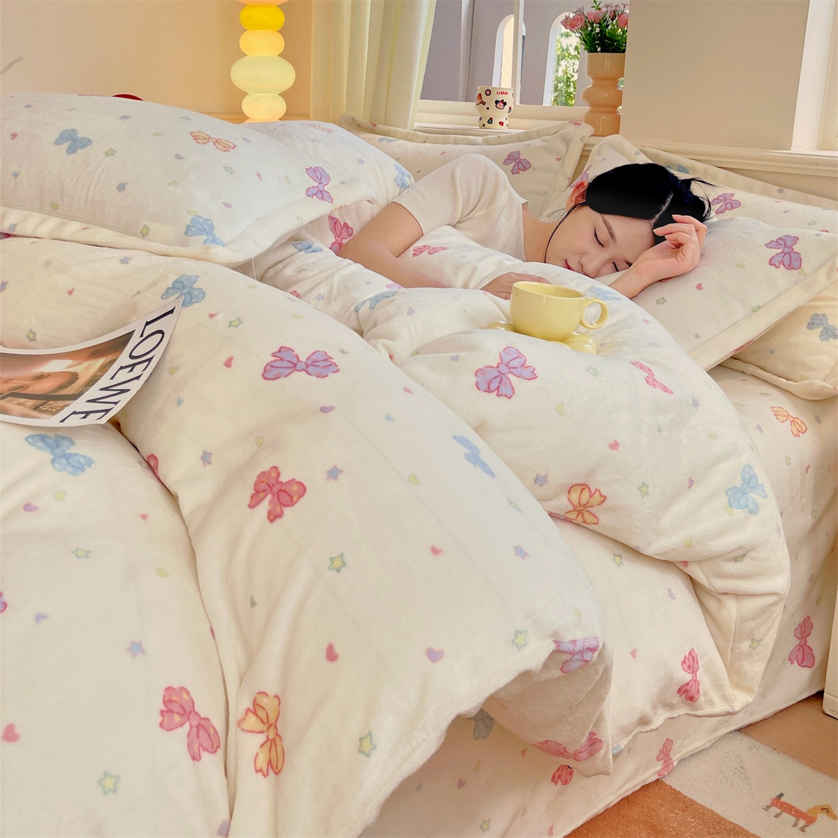 91家纺网 家纺一手货源 找家纺 凯儿2025加厚A类印花牛奶绒单品四件套 蝴蝶星空
