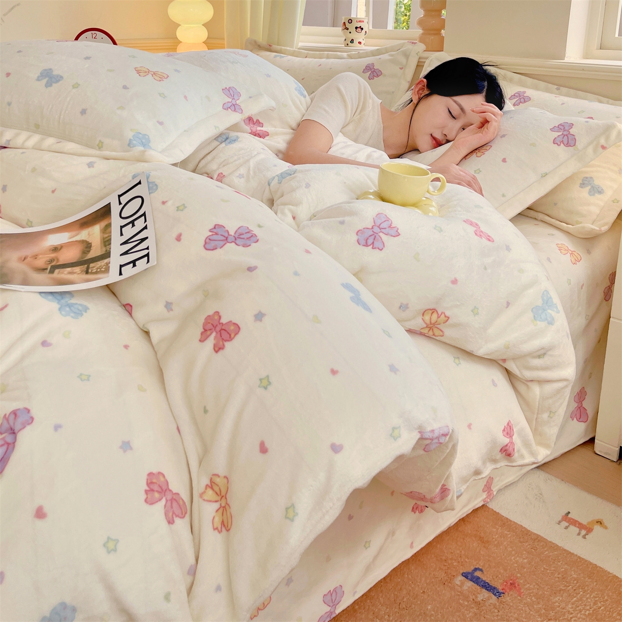 91家纺网 家纺一手货源 找家纺 凯儿2025加厚A类印花牛奶绒单品四件套 蝴蝶星空