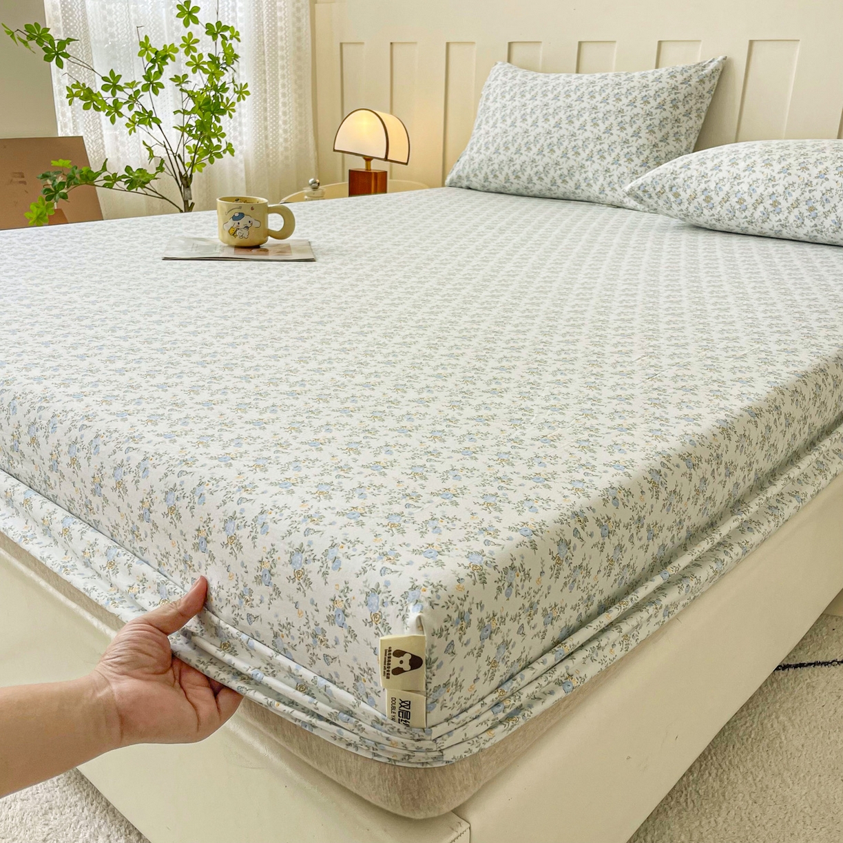 91家纺网 家纺一手货源 找家纺 棉乐町家居 2025新款木棉双层纱印花床笠 婷语花间