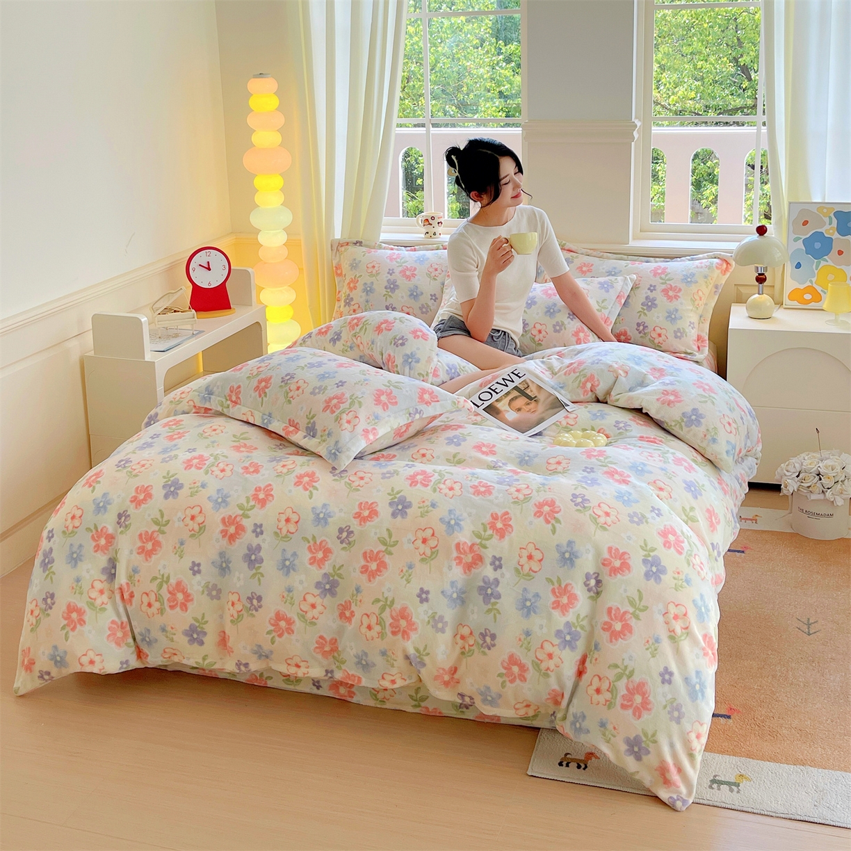 91家纺网 家纺一手货源 找家纺 凯儿2025加厚A类印花牛奶绒单品四件套 花在云端