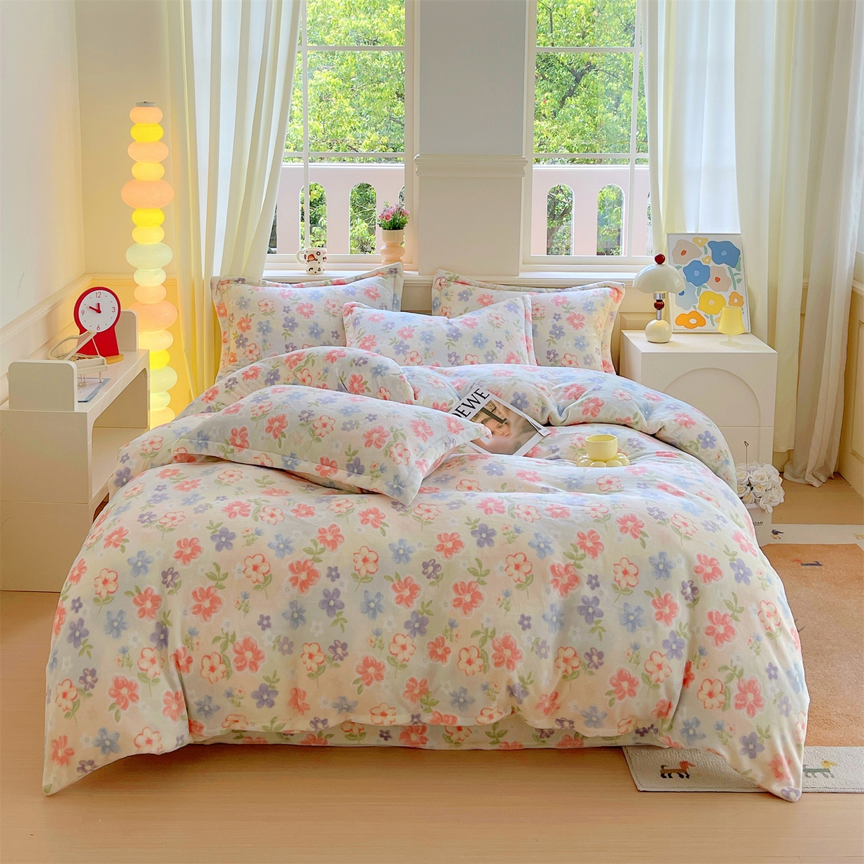 91家纺网 家纺一手货源 找家纺 凯儿2025加厚A类印花牛奶绒单品四件套 花在云端