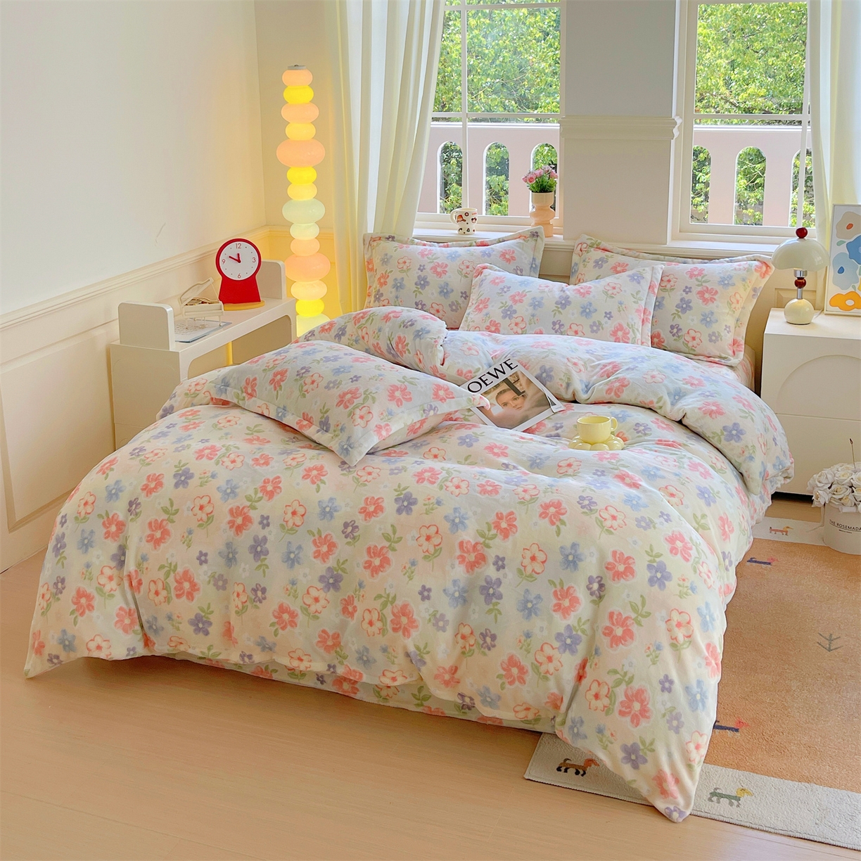 91家纺网 家纺一手货源 找家纺 凯儿2025加厚A类印花牛奶绒单品四件套 花在云端