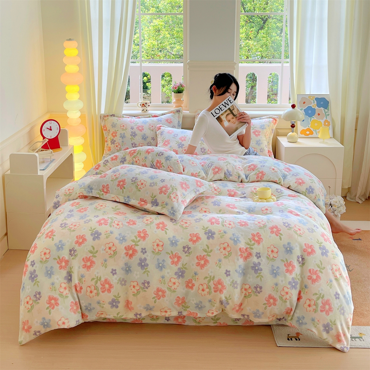 91家纺网 家纺一手货源 找家纺 凯儿2025加厚A类印花牛奶绒单品四件套 花在云端