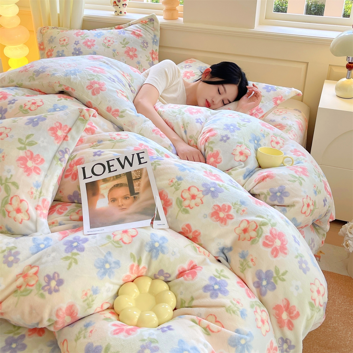 91家纺网 家纺一手货源 找家纺 凯儿2025加厚A类印花牛奶绒单品四件套 花在云端