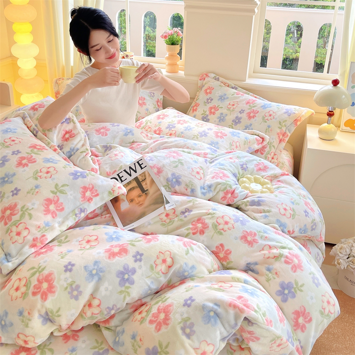 凯儿2025加厚A类印花牛奶绒单品四件套 花在云端