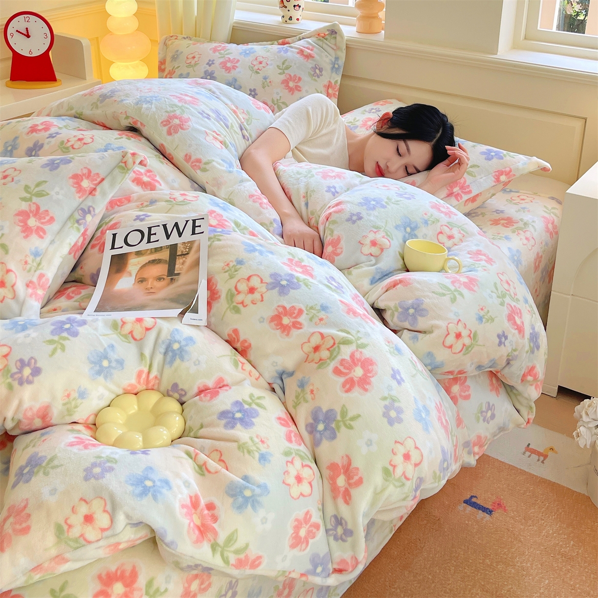 91家纺网 家纺一手货源 找家纺 凯儿2025加厚A类印花牛奶绒单品四件套 花在云端