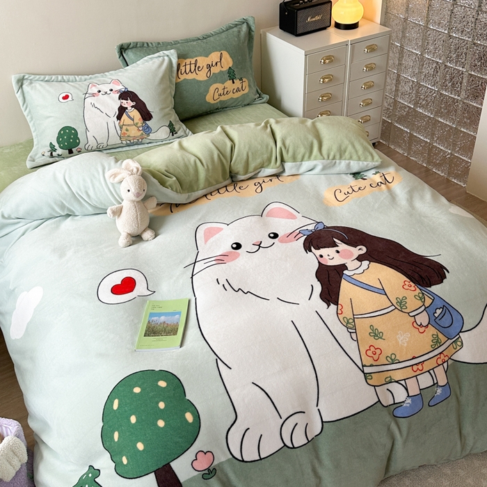 91家纺网 家纺一手货源 找家纺 赛丽雅 2025年新款秋冬卡通大版牛奶绒四件套 童话梦