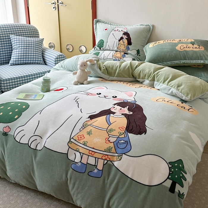 91家纺网 家纺一手货源 找家纺 赛丽雅 2025年新款秋冬卡通大版牛奶绒四件套 童话梦