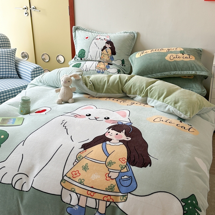 91家纺网 家纺一手货源 找家纺 赛丽雅 2025年新款秋冬卡通大版牛奶绒四件套 童话梦