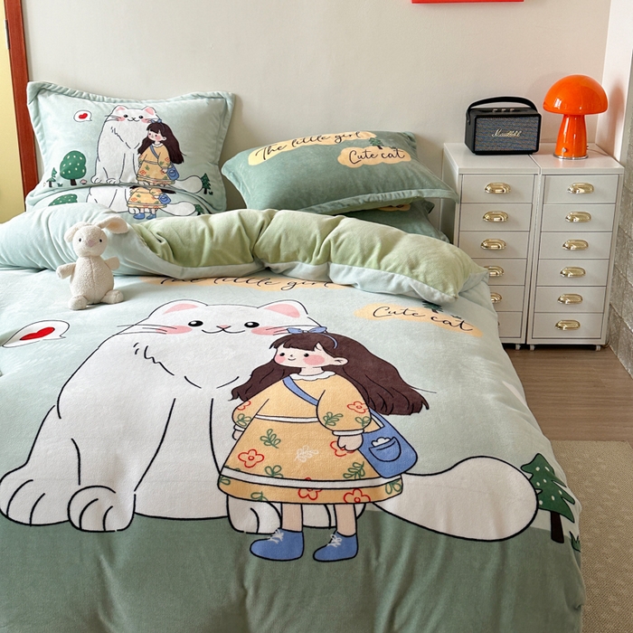 91家纺网 家纺一手货源 找家纺 赛丽雅 2025年新款秋冬卡通大版牛奶绒四件套 童话梦