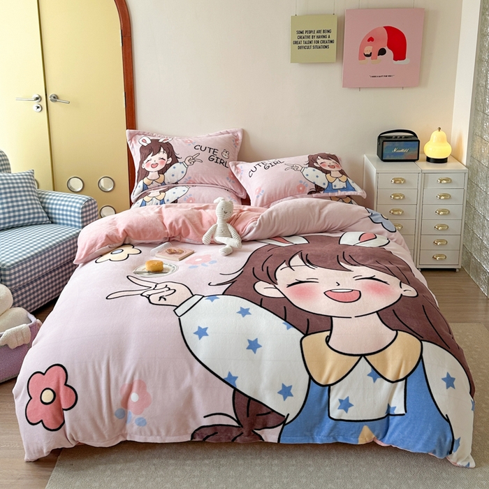 赛丽雅 2025年新款秋冬卡通大版牛奶绒四件套 元气满满