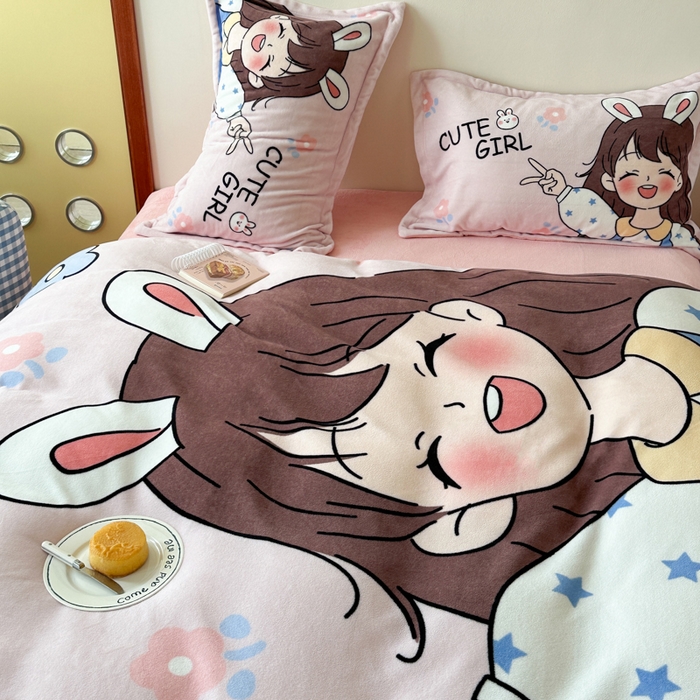 91家纺网 家纺一手货源 找家纺 赛丽雅 2025年新款秋冬卡通大版牛奶绒四件套 元气满满