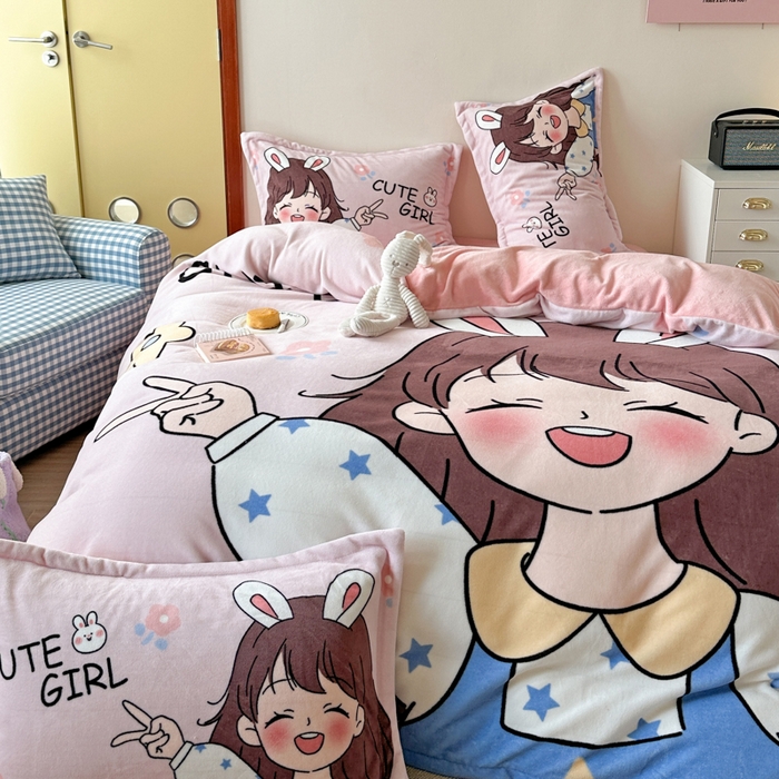 91家纺网 家纺一手货源 找家纺 赛丽雅 2025年新款秋冬卡通大版牛奶绒四件套 元气满满