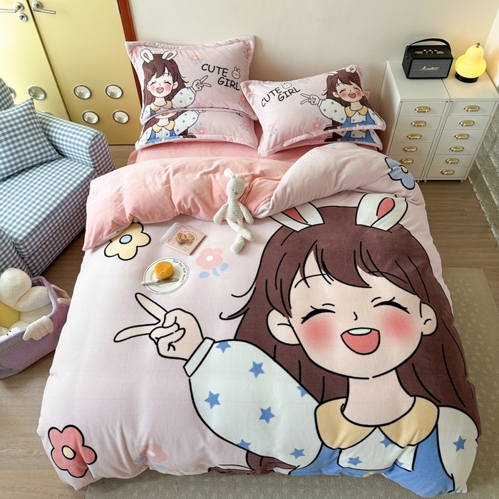 91家纺网 家纺一手货源 找家纺 赛丽雅 2025年新款秋冬卡通大版牛奶绒四件套 元气满满