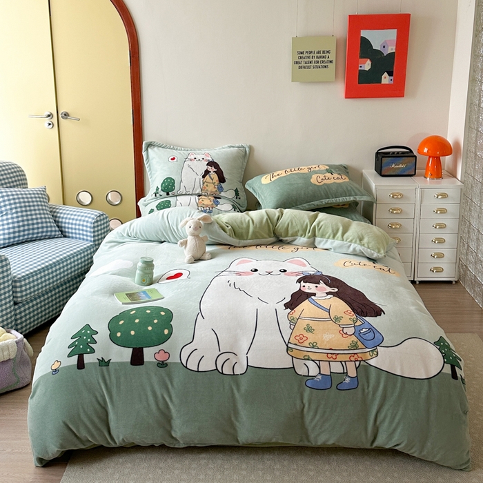 91家纺网 家纺一手货源 找家纺 （总）赛丽雅 2025年新款秋冬卡通大版牛奶绒四件套