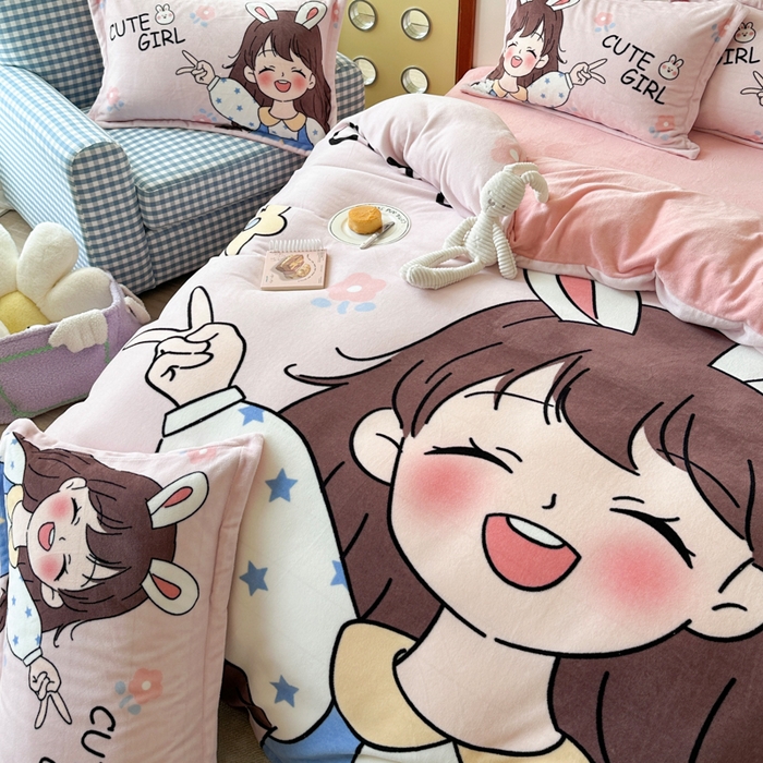 91家纺网 家纺一手货源 找家纺 赛丽雅 2025年新款秋冬卡通大版牛奶绒四件套 元气满满