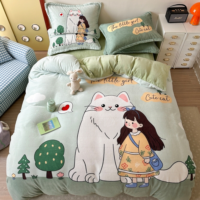 91家纺网 家纺一手货源 找家纺 赛丽雅 2025年新款秋冬卡通大版牛奶绒四件套 童话梦