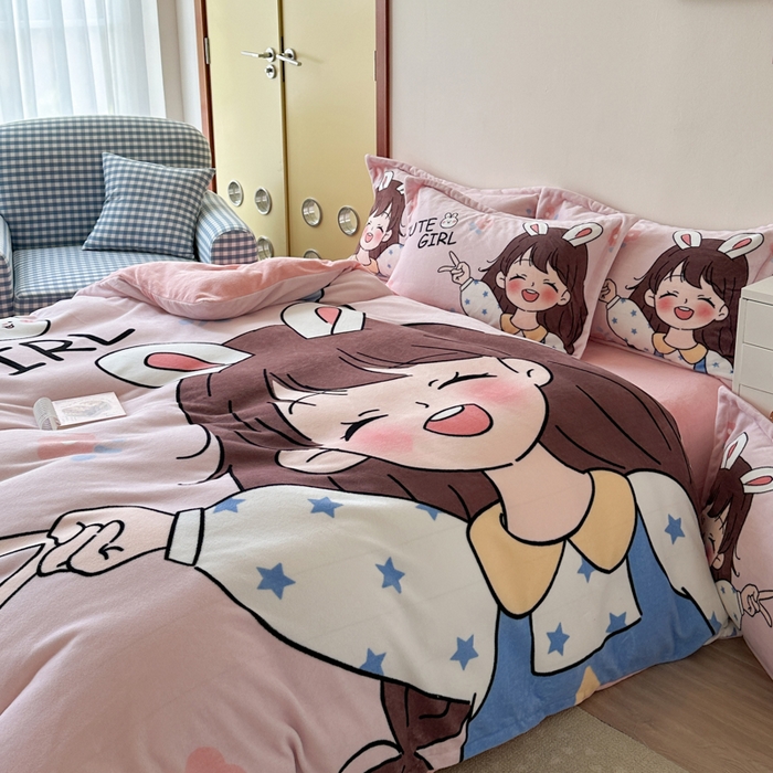 91家纺网 家纺一手货源 找家纺 赛丽雅 2025年新款秋冬卡通大版牛奶绒四件套 元气满满