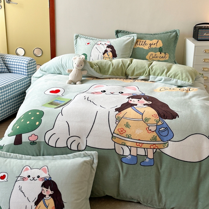 91家纺网 家纺一手货源 找家纺 赛丽雅 2025年新款秋冬卡通大版牛奶绒四件套 童话梦