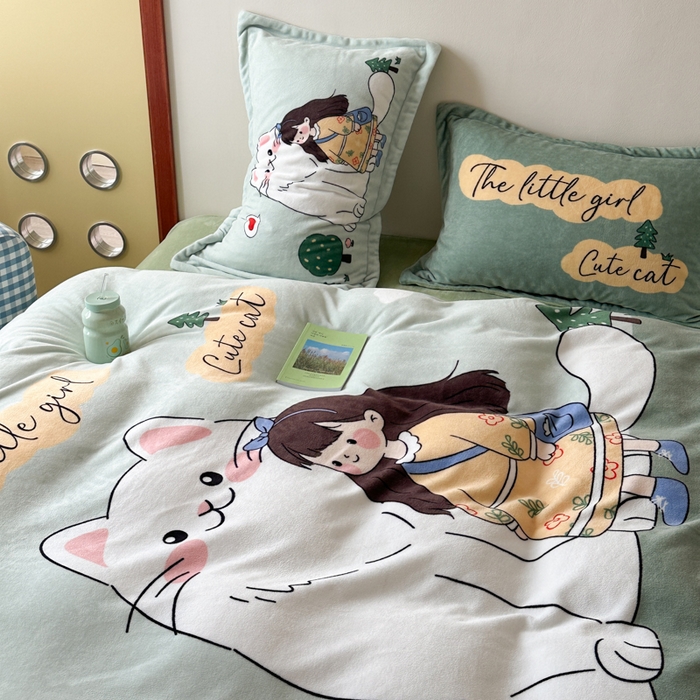 91家纺网 家纺一手货源 找家纺 赛丽雅 2025年新款秋冬卡通大版牛奶绒四件套 童话梦