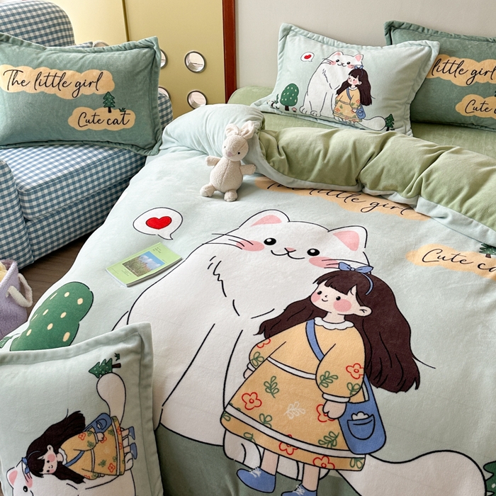 91家纺网 家纺一手货源 找家纺 赛丽雅 2025年新款秋冬卡通大版牛奶绒四件套 童话梦