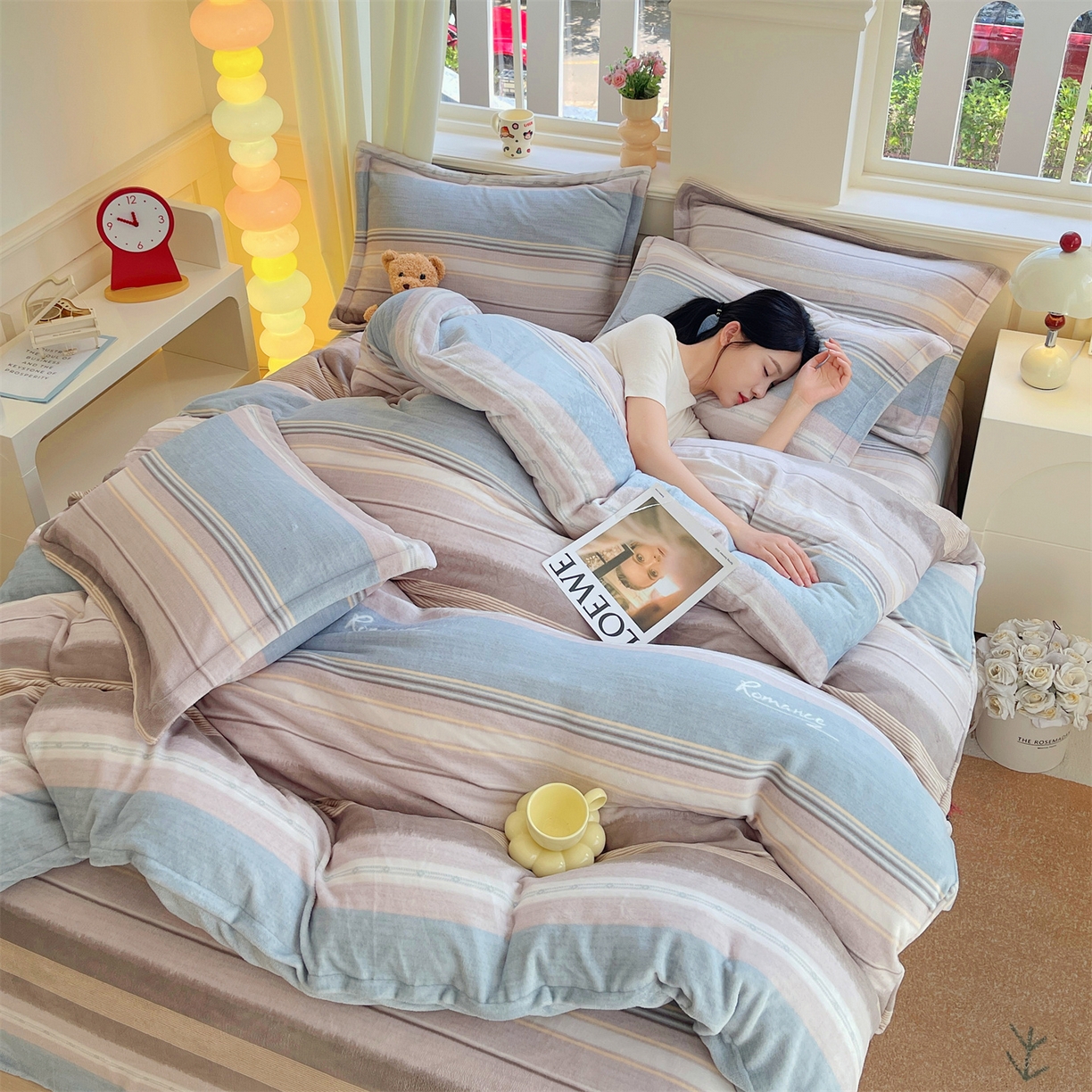 91家纺网 家纺一手货源 找家纺 凯儿2025加厚A类印花牛奶绒单品四件套 英伦之旅-兰