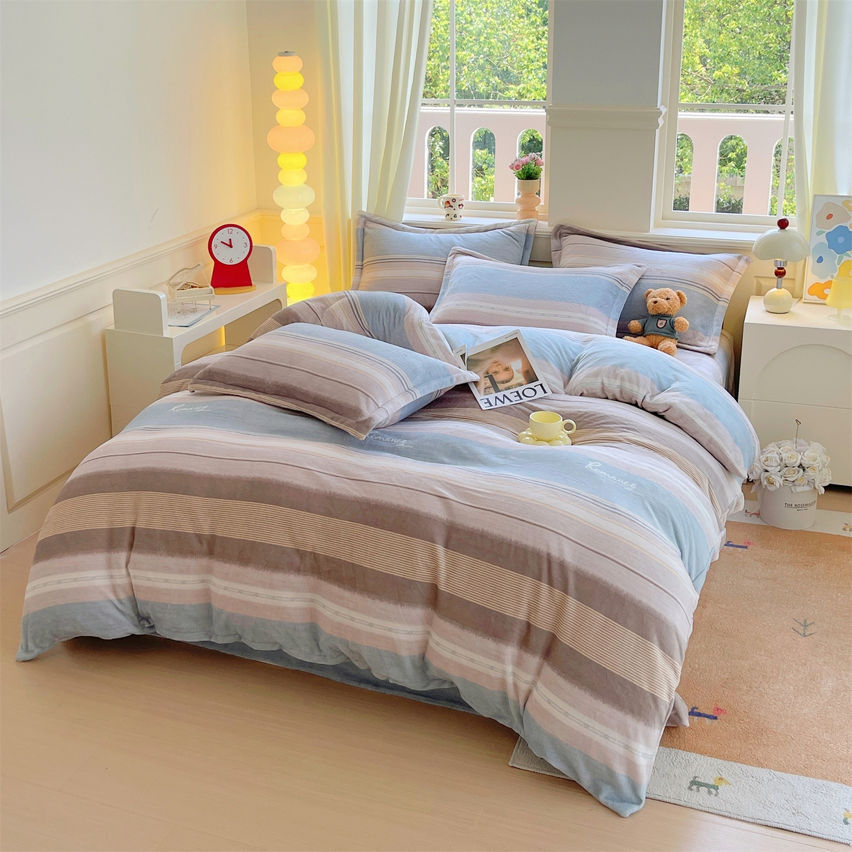 91家纺网 家纺一手货源 找家纺 凯儿2025加厚A类印花牛奶绒单品四件套 英伦之旅-兰