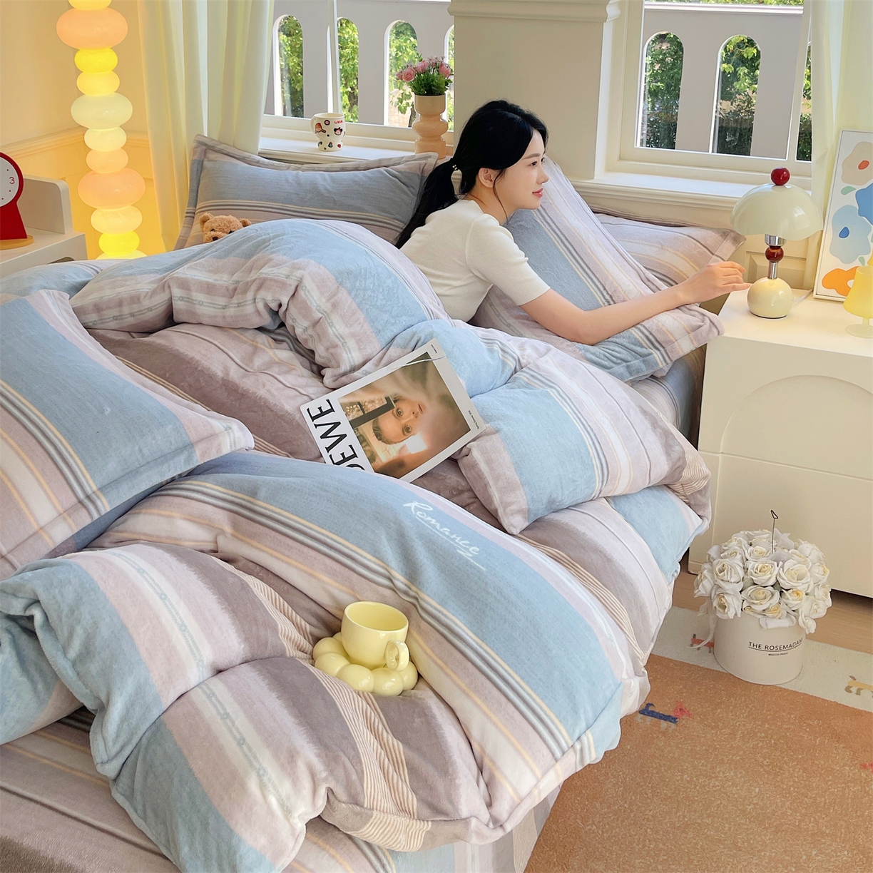 91家纺网 家纺一手货源 找家纺 凯儿2025加厚A类印花牛奶绒单品四件套 英伦之旅-兰