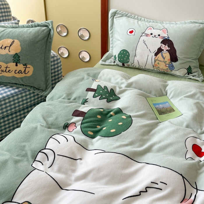 91家纺网 家纺一手货源 找家纺 赛丽雅 2025年新款秋冬卡通大版牛奶绒四件套 童话梦