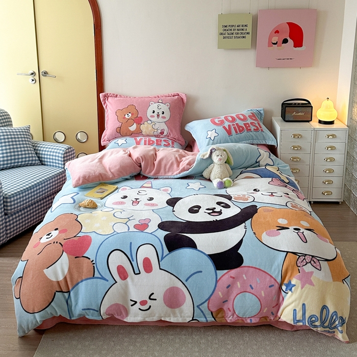 赛丽雅 2025年新款秋冬卡通大版牛奶绒四件套 欢乐总动员