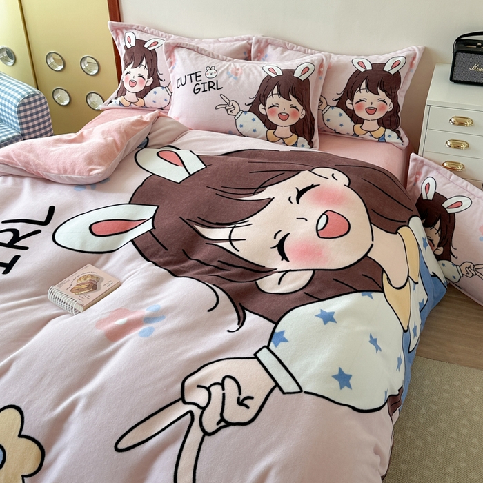 91家纺网 家纺一手货源 找家纺 赛丽雅 2025年新款秋冬卡通大版牛奶绒四件套 元气满满