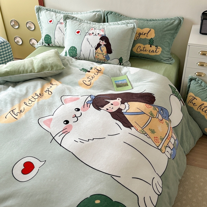 91家纺网 家纺一手货源 找家纺 赛丽雅 2025年新款秋冬卡通大版牛奶绒四件套 童话梦