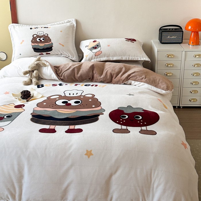 91家纺网 家纺一手货源 找家纺 赛丽雅 2025年新款秋冬卡通大版牛奶绒四件套 汉堡王