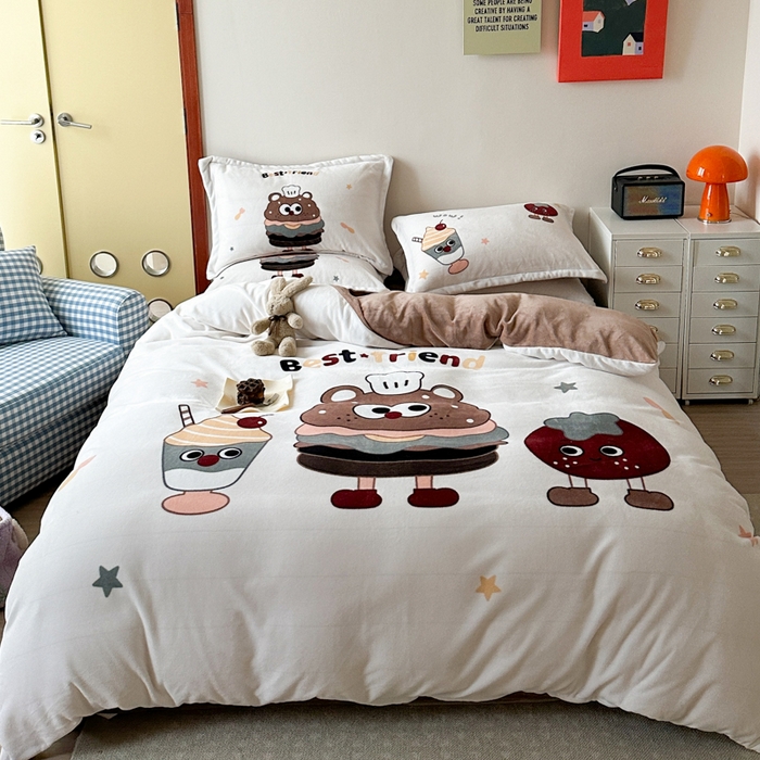 赛丽雅 2025年新款秋冬卡通大版牛奶绒四件套 汉堡王